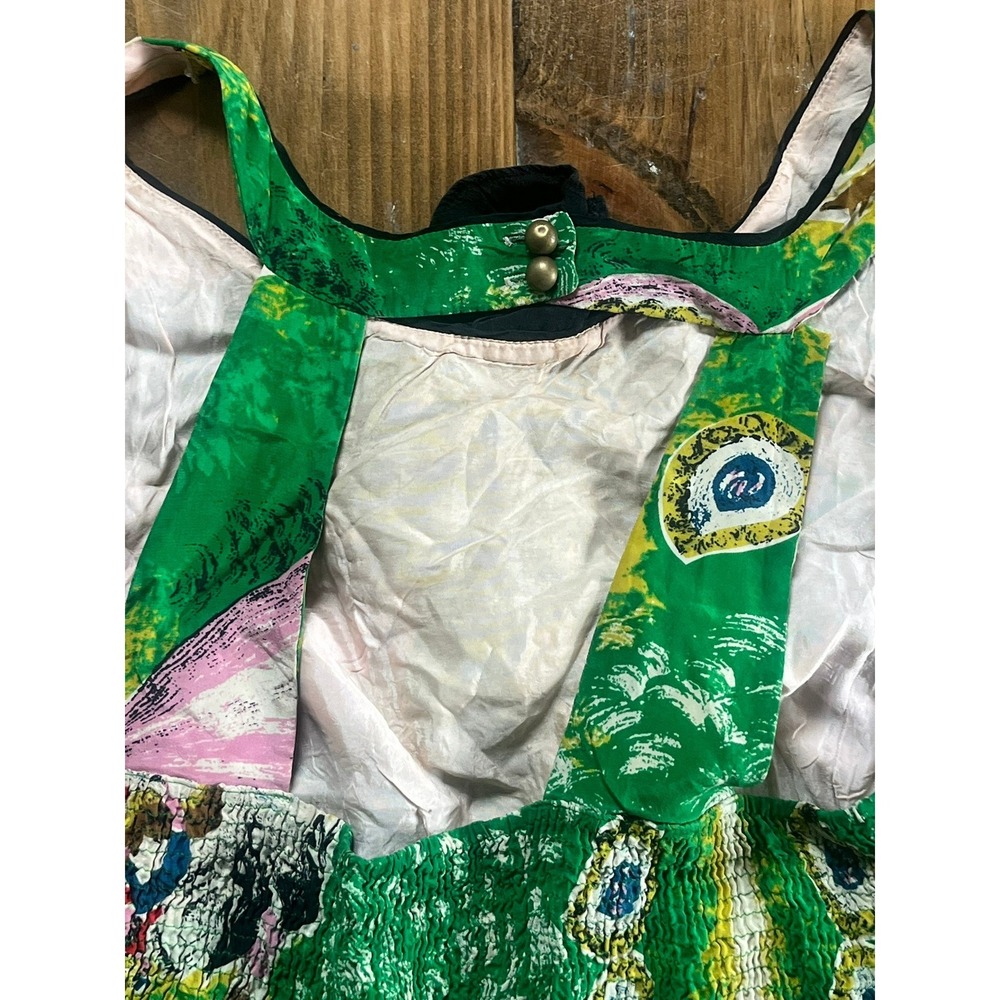 Moulinette Soeurs Carousel Peacock Print Ruffle Dress Green Yellow Pink Size 10 - Picture 9 of 9